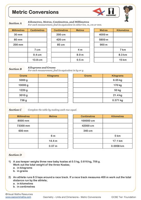 Converting Units Math Worksheet