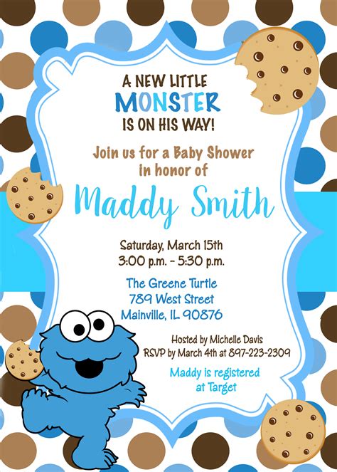 cookie monster baby shower invitations