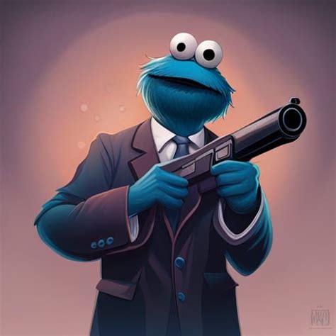 cookie monster holding a gun