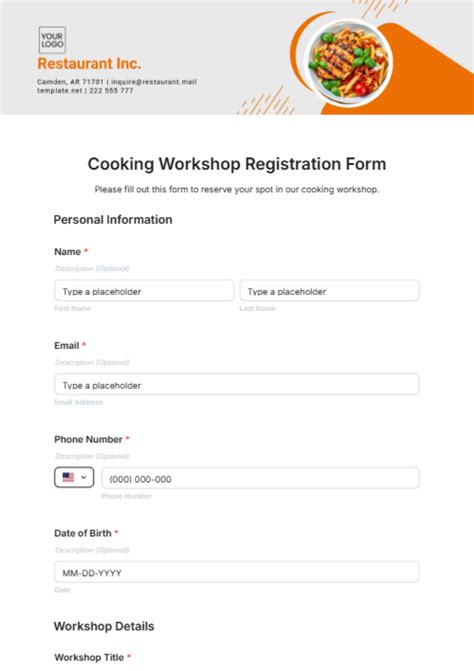 cooking workshop registration form template