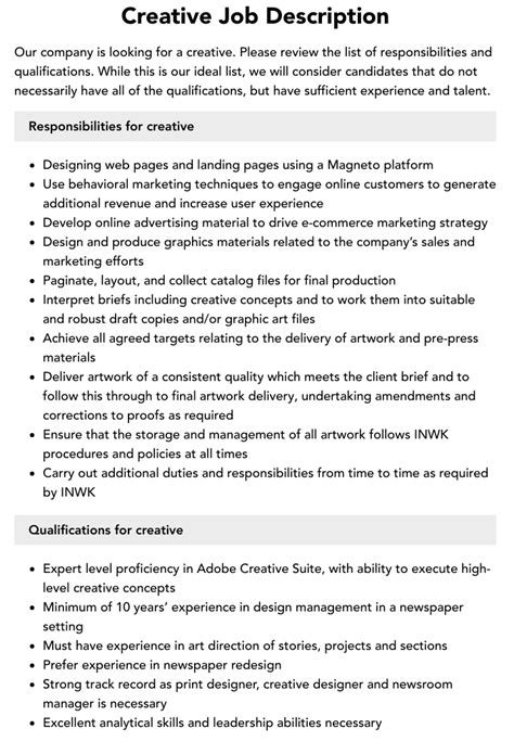 Cool Job Description Ideas