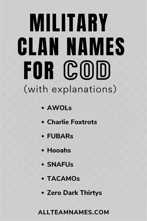 Cool Names For A Clan In Cod