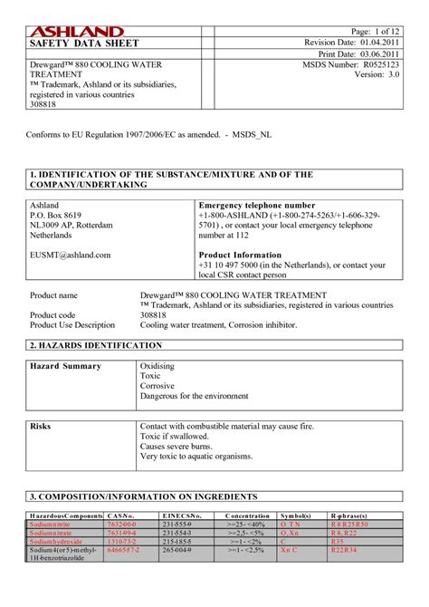 Cooling Tower Water Msds
