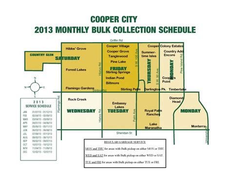 Cooper City 2013 Monthly Bulk Pickup Collection Schedule