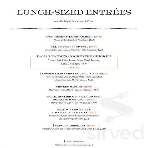 cooper's hawk lunch menu with prices