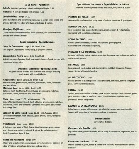 copacabana restaurant near me menu