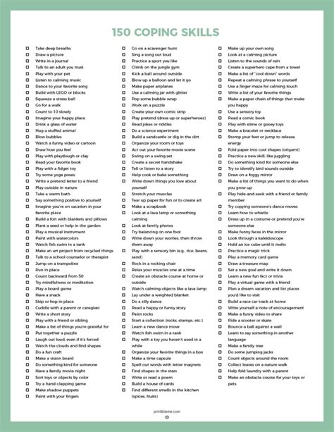 Coping Skills Printable List