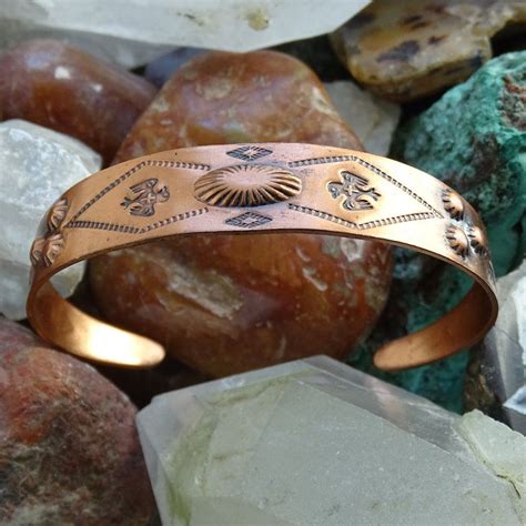 Wide Copper Bracelet Indian Designs Bell by VintageJewelsAndMore