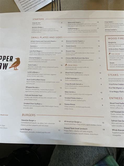 Copper Crow Drink Menu
