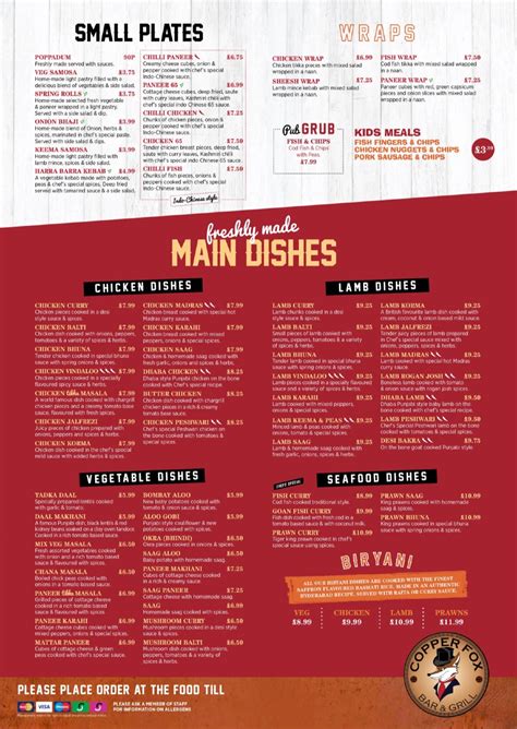 Copper Fox Harborne Menu