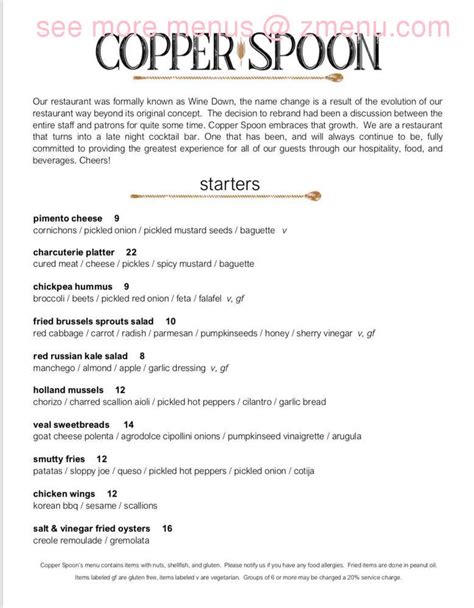 Copper Spoon Menu Fort Wayne