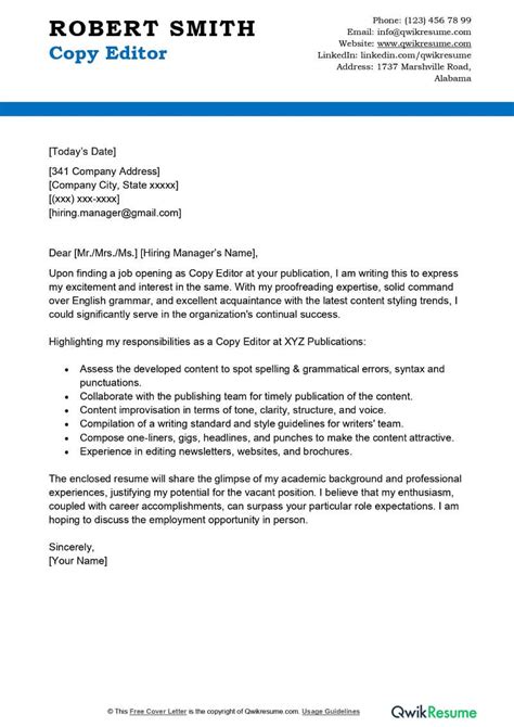 Copy Editor Cover Letter Velvet Jobs