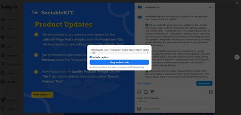 copy embed code instagram