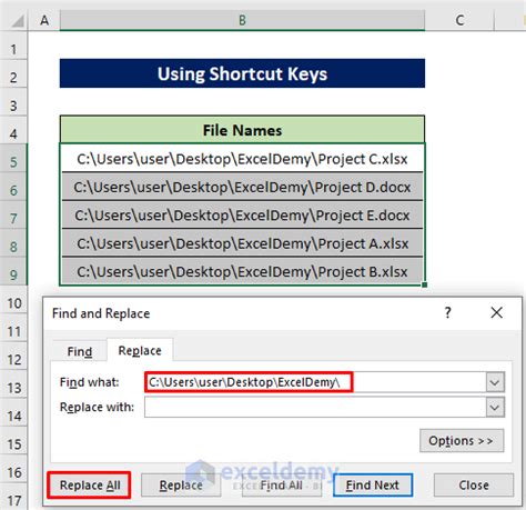 copy file names from directory to excel