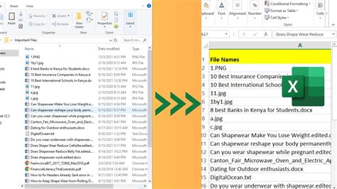 copy names of files in folder into excel