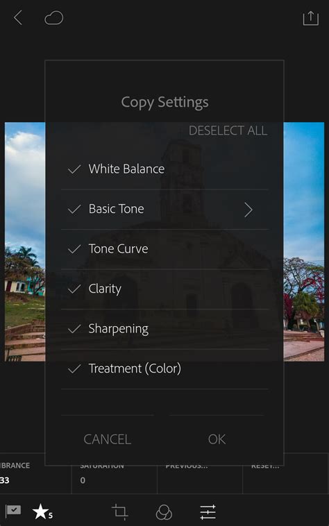 Copy setting Lightroom Android