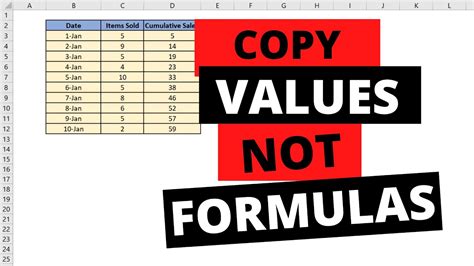 Copy Value Not Formula Excel