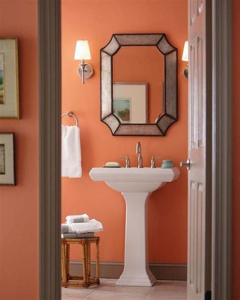 coral and brown bathroom