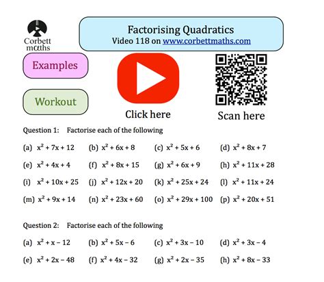 Corbettmaths Factorisation Worksheet