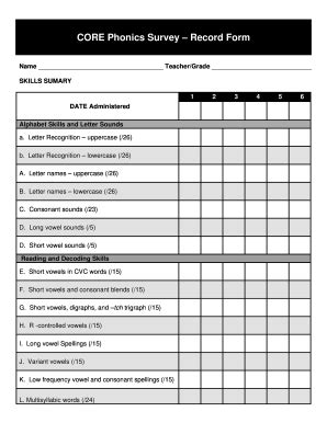 Core Phonics Survey Form Fill Out and Sign Printable PDF Template