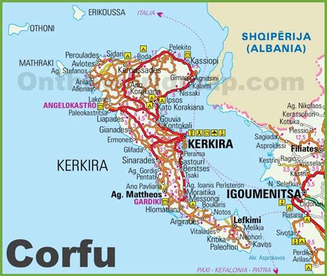 corfu island greece map