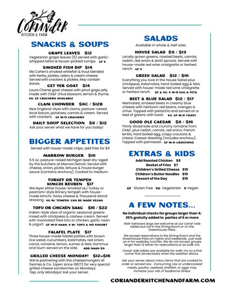 Coriander Kitchen Menu