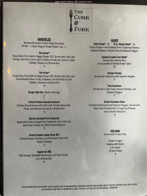 Cork And Fork Brunch Menu