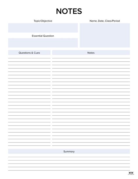 Cornel Notes Printable Template