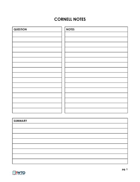 cornell note taking method template word