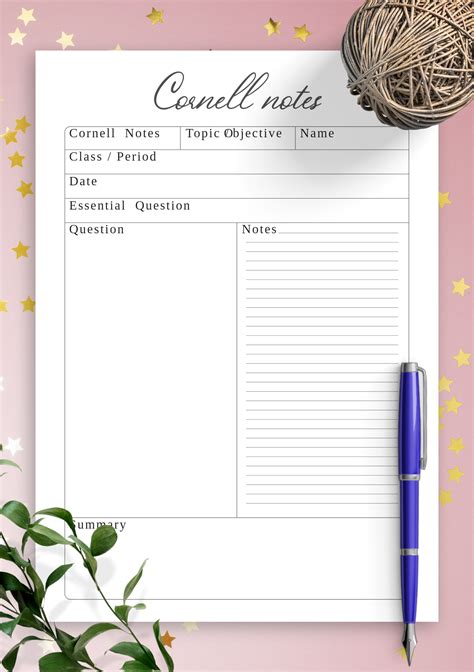 Cornell Note Taking Printable