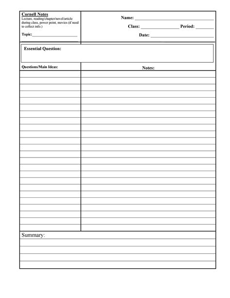 cornell note template word