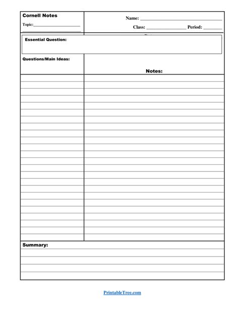 Cornell Notes Printable Cornell Notes Notebook
