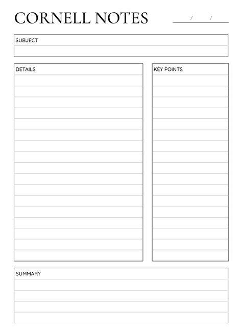 Cornell Notes Template Printable Big