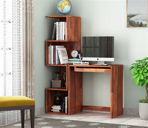 Corner Study Table With Bookshelf Design