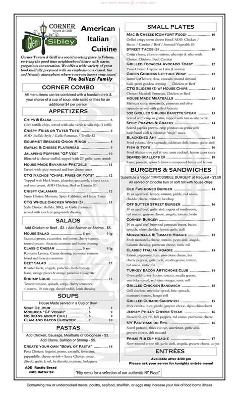 Corner Tavern Menu Folsom