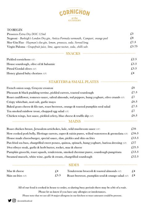 Cornichon Chester Menu