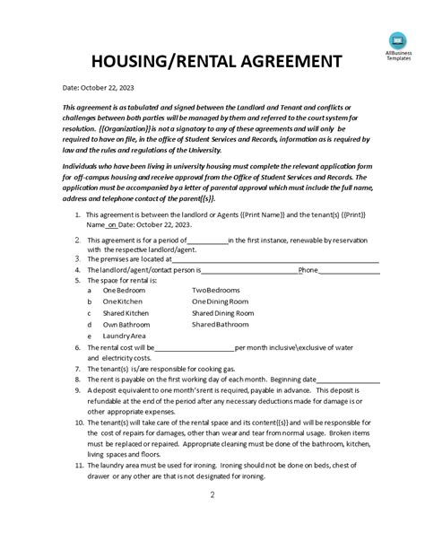 Corporate Housing Lease Agreement Template – 2023
