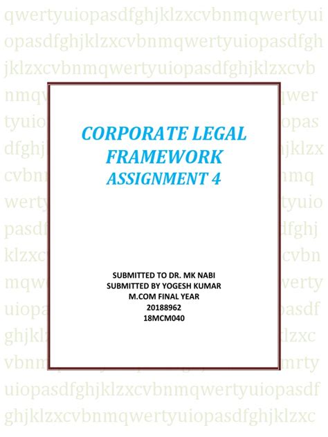 List Of Corporate Legal Framework Notes Pdf More