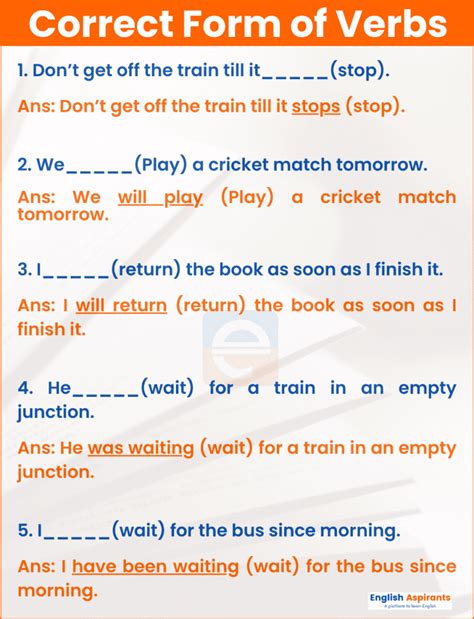 correct form of verb exercise with answers for class 3
