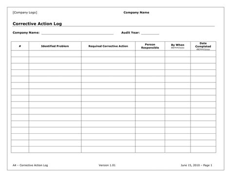 Corrective Action Log Template