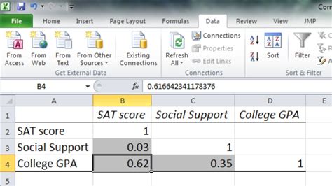 correlation between 3 variables in excel