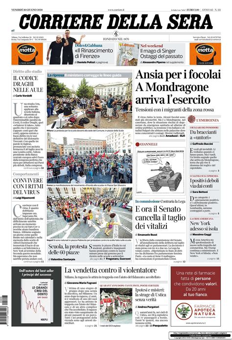 corriere della sera di oggi prima pagina