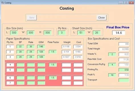 Corrugated Box Costing Excel Sheet