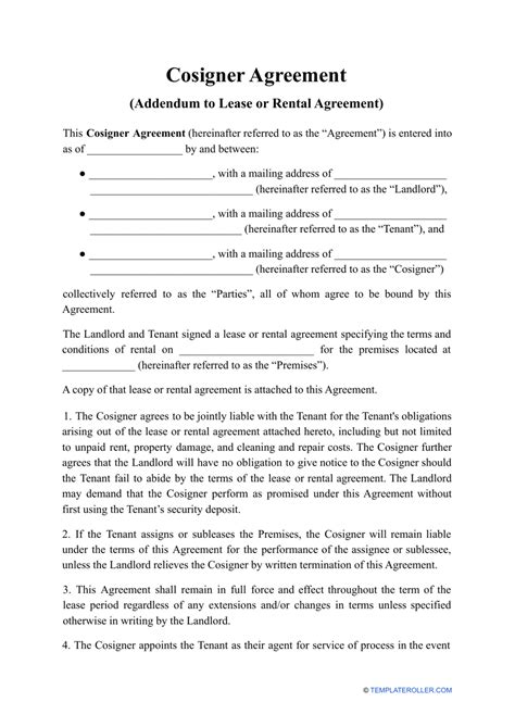 Cosigner Loan Agreement Template in 2022 Personal loans, Contract