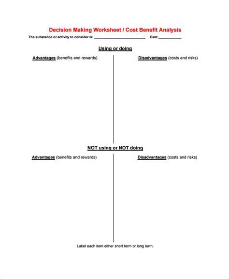 cost benefit analysis worksheet psychology