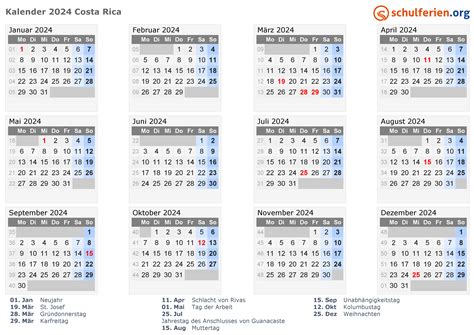 costa rica national holidays 2024