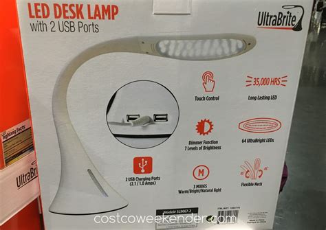 UltraBrite LED Desk Lamp (model SL90672) with 2 USB Ports Costco