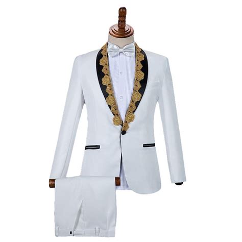 costume mariage homme blanc et or