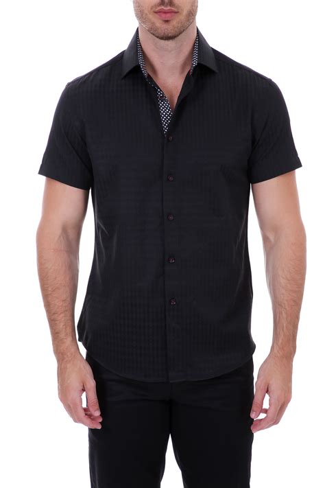 cotton mens black short sleeve dress shirt