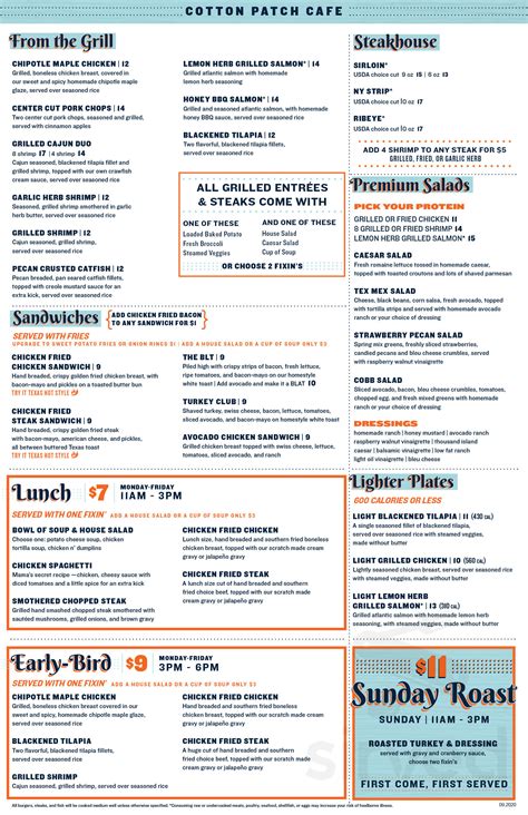 Cotton Patch Senior Menu